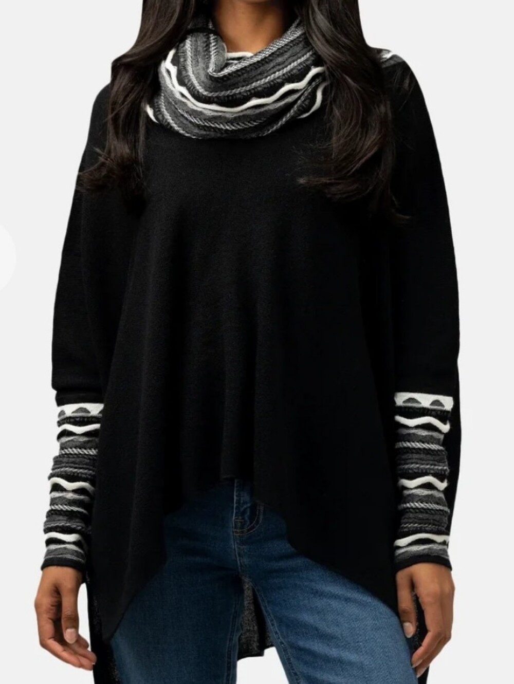 Simply Natural Rossana Sweater Black Poncho Baby Alpac Cowl Neck Peru Peruvian